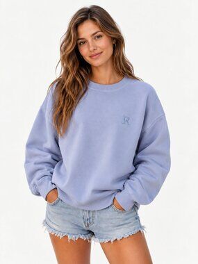 Rhythm Crewneck Sweatshirt Light Blue Embroidered Logo Pullover Size S